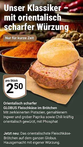 Orientalisch scharfer GLOBUS Fleischkäse im Brötchen