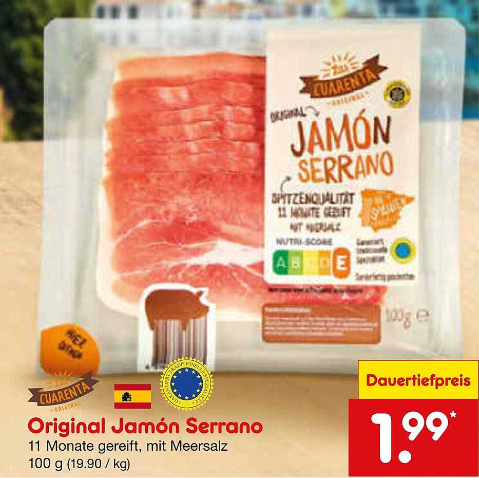 Original Jamón Serrano – 11 Monate gereift, mit Meersalz