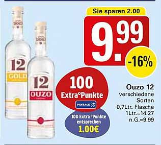 Ouzo 12 – Verschiedene Sorten, 0,7 L Flasche