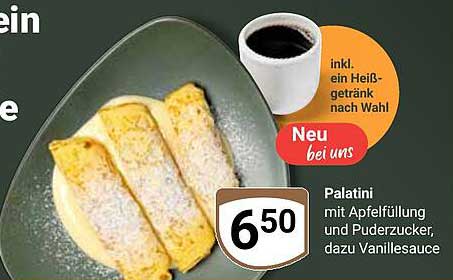 Palatini mit Apfelfüllung und Vanillesauce