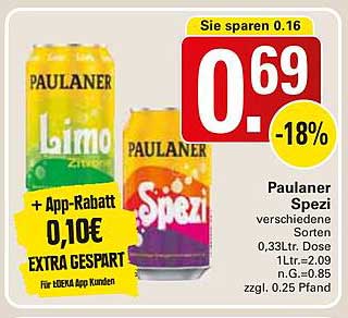 Paulaner Spezi verschiedene Sorten 0,33L Dose