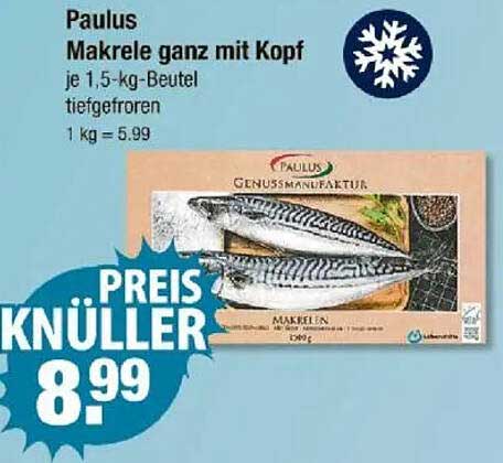 Paulus Makrele ganz mit Kopf je 1,5-kg-Beutel tiefgefroren
