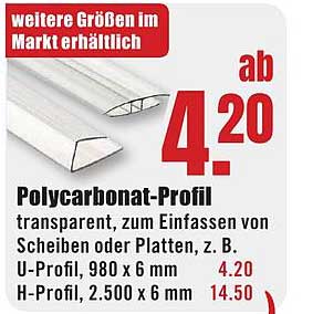 Polycarbonat-Profil transparent, zum Einfassen von Scheiben oder Platten