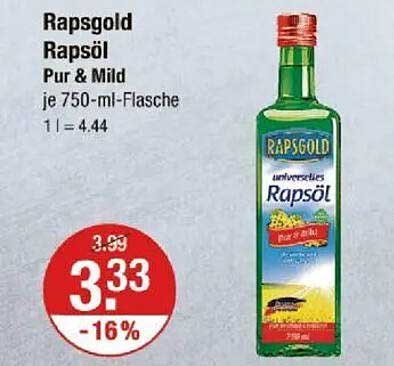 Rapsgold Rapsöl Pur & Mild 750 ml - 16% günstiger
