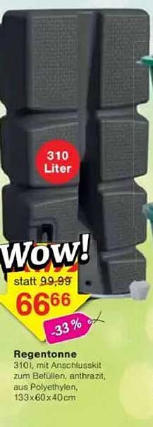Regentonne 310l mit Anschlusskit zum Befüllen, anthrazit