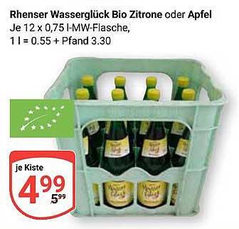 Rhenser Wasserglück Bio Zitrone oder Apfel, 12 x 0,75 l