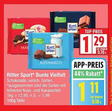 Ritter Sport* Bunte Vielfalt - Schokolade in verschiedenen Sorten