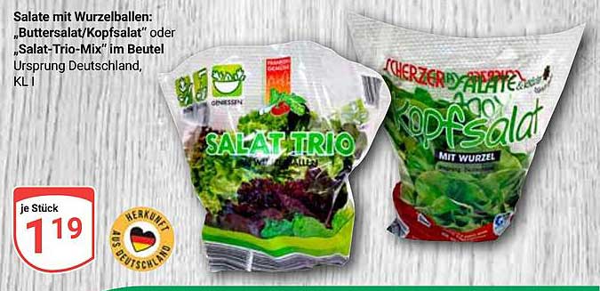 Salate mit Wurzelballen: Buttersalat/Kopf- oder Salat-Trio-Mix im Beutel