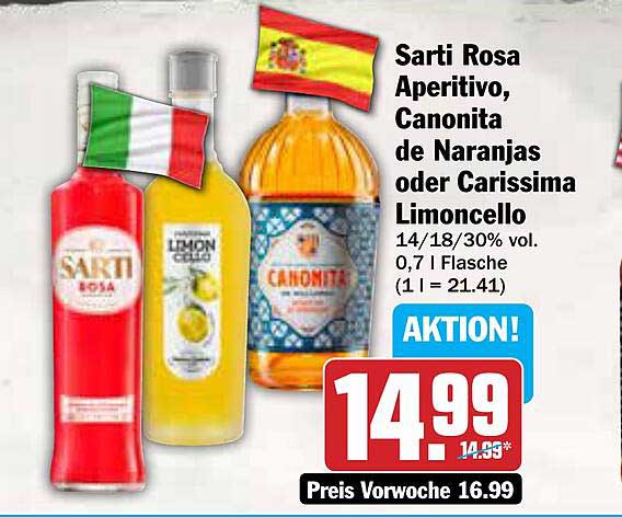 Sarti Rosa Aperitivo, Canonita de Naranjas oder Carissima Limoncello