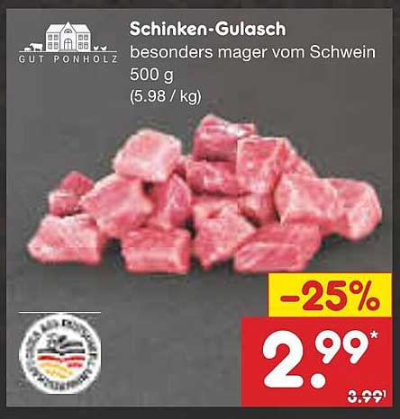Schinken-Gulasch besonders mager vom Schwein 500 g
