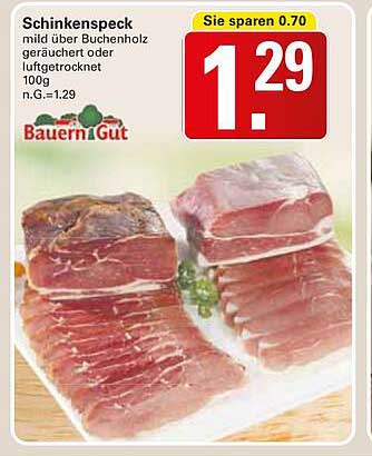 Schinkenspeck mild über Buchenholz geräuchert oder luftgetrocknet 100g