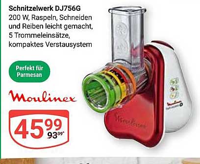 Schnitzelwerk DJ756G von Moulinex - 200 W, Raspeln, Schneiden und Reiben leicht gemacht