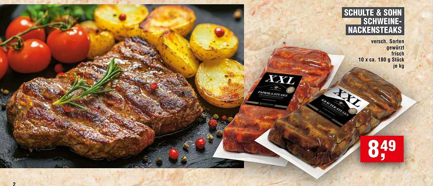 Schulte & Sohn Schweinenackensteaks, 10 x ca. 180 g Stück je kg