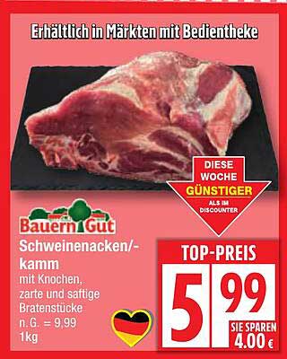 Schweinenacken/-kamm mit Knochen, zarte und saftige Bratenstücke
