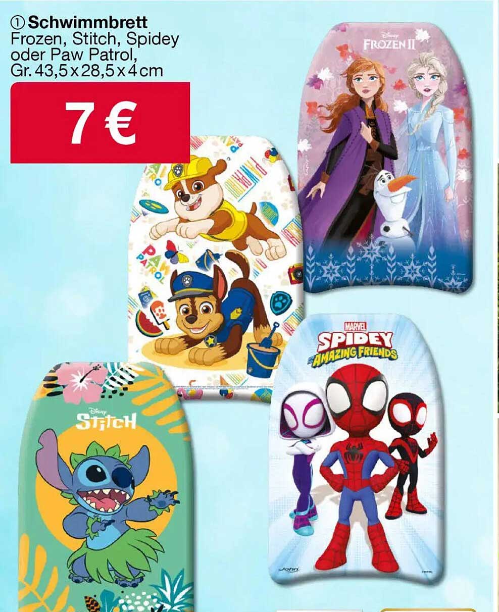Schwimmbrett Frozen, Stitch, Spidey oder Paw Patrol