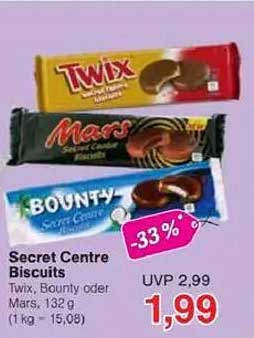 Secret Centre Biscuits - Twix, Bounty oder Mars, 132 g