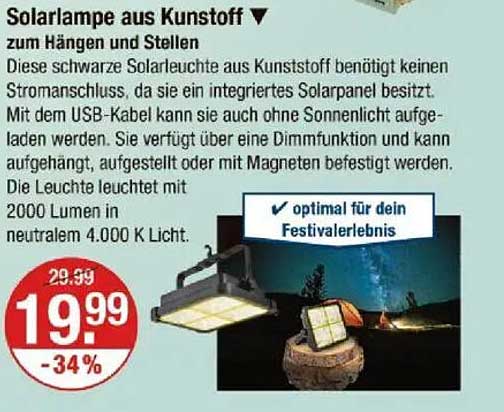 Solarlampe aus Kunststoff zum Hängen und Stellen