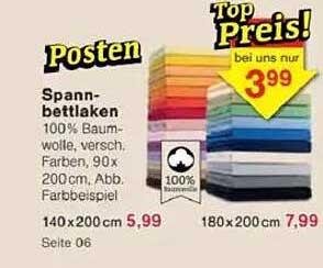 Spannbettlaken - 100% Baumwolle in verschiedenen Farben