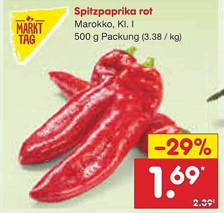 Spitzpaprika rot, Marokko, KI. I - 500 g Packung