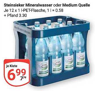 Steinsieker Mineralwasser oder Medium Quelle, 12 x 1 l-PET-Flasche