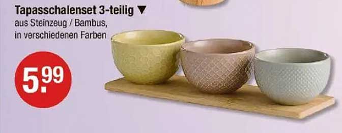 Tapasschalenset 3-teilig aus Steinzeug/Bambus, in verschiedenen Farben