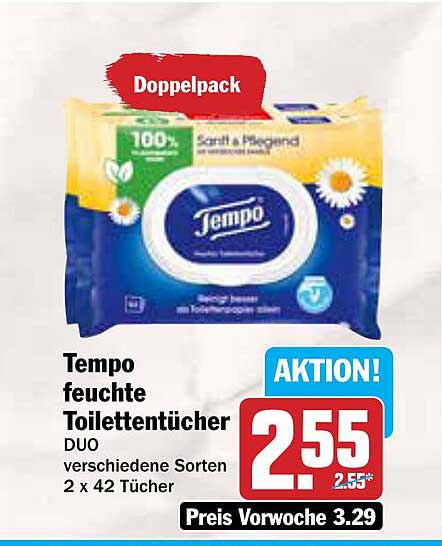 Tempo feuchte Toilettentücher DUO 2 x 42 Tücher