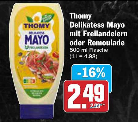 Thomy Delikatess Mayo mit Freilandeiern oder Remoulade 500 ml