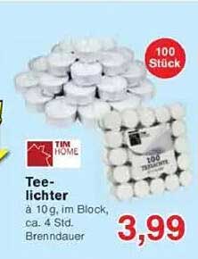 TIM HOME Teelichter – 100 Stück à 10 g im Block
