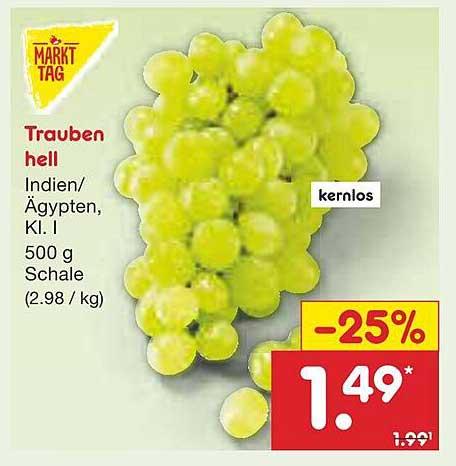 Trauben hell - Indien/Ägypten, Kl. I, 500 g Schale