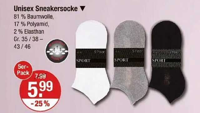 Unisex Sneakersocken 5er-Pack