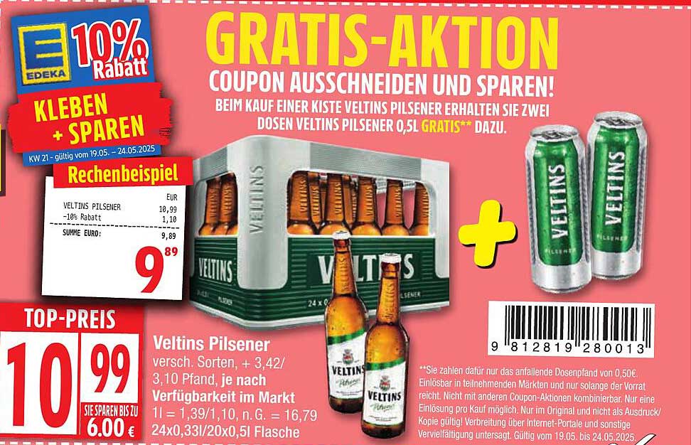 Veltins Pilsener Kiste mit gratis Dosen