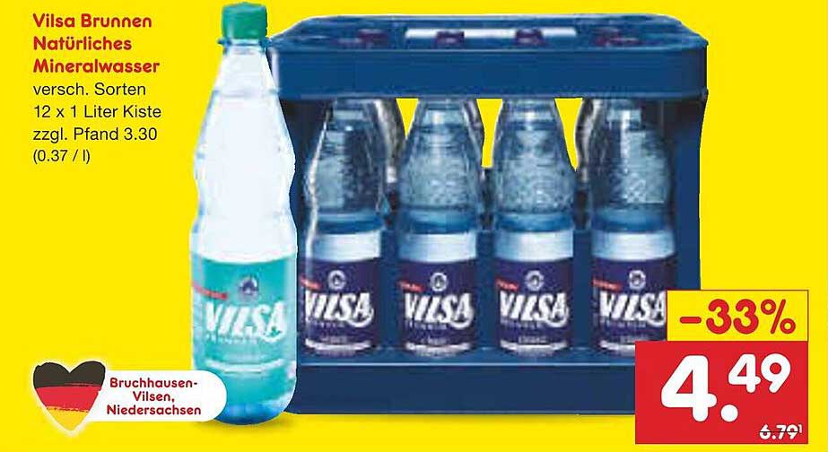 Vilsa Brunnen Natürliches Mineralwasser 12 x 1 Liter Kiste