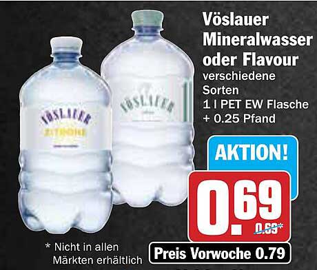 Vöslauer Mineralwasser oder Flavour - verschiedene Sorten 1 L PET EW Flasche + 0.25 Pfand