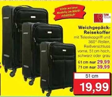 Weichgepäck-Reisekoffer mit Teleskopgriff und 360°-Rollern