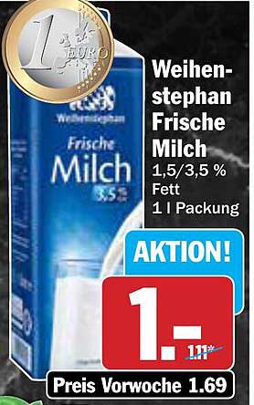 Weihenstephan Frische Milch 1,5/3,5 % Fett 1 l Packung
