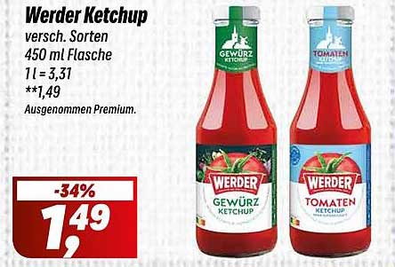 Werder Ketchup 450 ml, verschiedene Sorten