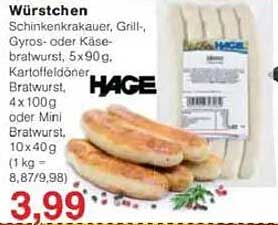 Würstchen - Schinkenkrakauer, Grill-, Gyros- oder Käsbratwurst