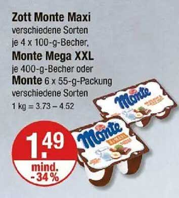 Zott Monte Maxi – verschiedene Sorten 4 x 100-g-Becher