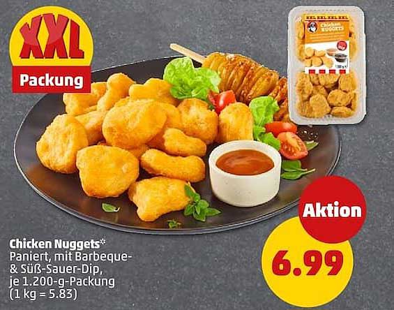 Chicken Nuggets* Panier, mit Barbeque- & Süß-Sauer-Dip, je 1.200-g-Packung (1 kg = 5.83)
