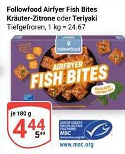 Followfood Airfryer Fish Bites Kräuter-Zitrone oder Teriyaki Tiefgefroren, 1 kg = 24.67