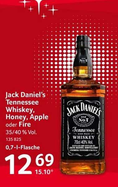 Jack Daniel's Tennessee Whiskey, Honey, Apple oder Fire 35/40 % Vol. 0,7-l-Flasche