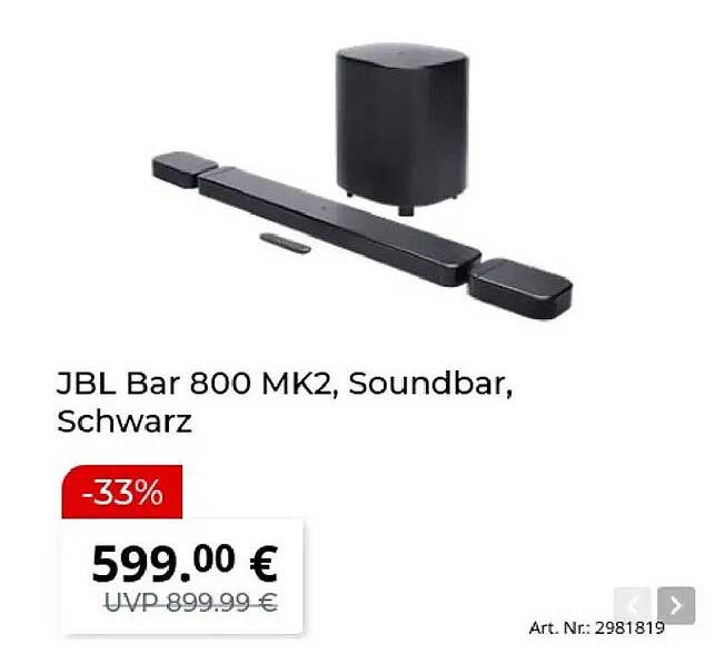 JBL Bar 800 MK2, Soundbar, Schwarz