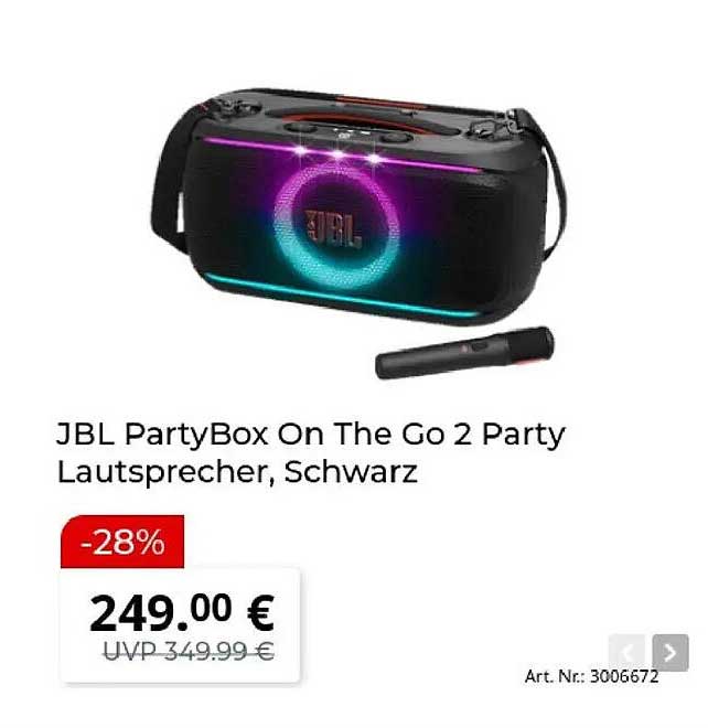 JBL PartyBox On The Go 2 Party Lautsprecher, Schwarz