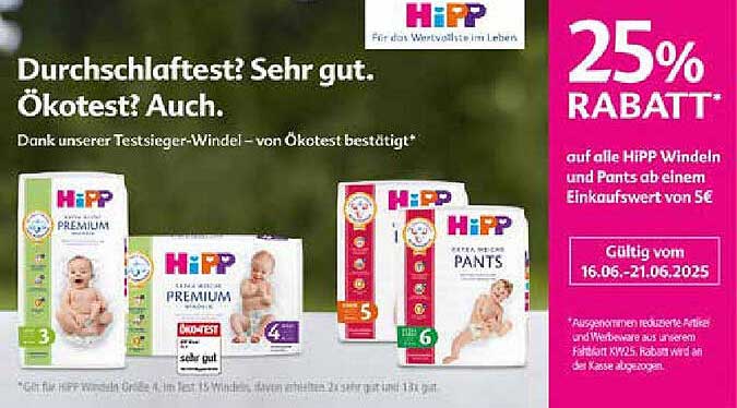 25% Rabatt auf alle HiPP Windeln und Pants