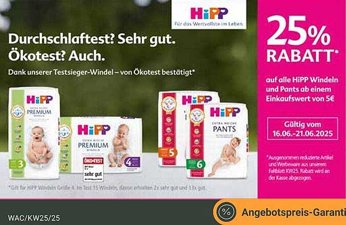25% Rabatt auf HiPP Windeln und Pants