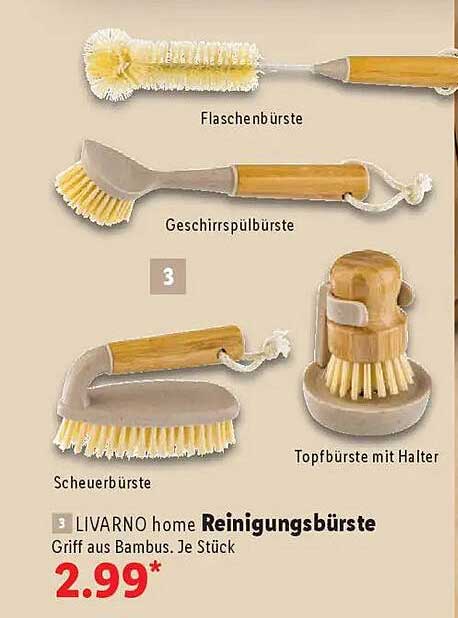 3 LIVARNO home Reinigungsbürste - Griff aus Bambus. Je Stück