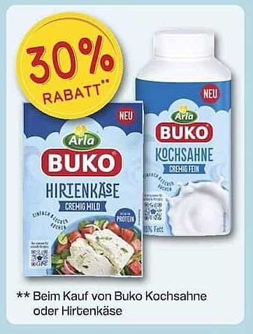 30% Rabatt auf Arla Buko Hirtenkäse und Kochsahne