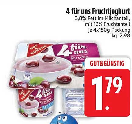 4 für uns Fruchtjoghurt Kirsche 4x150g