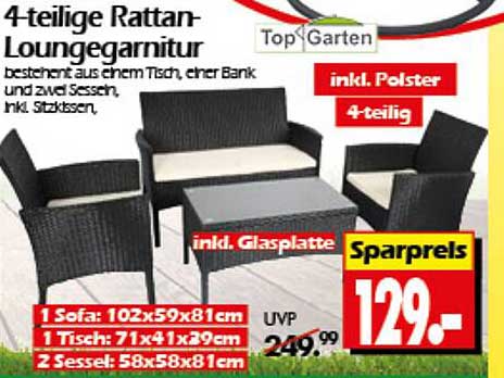 4-teilige Rattan-Loungeset von Top Garten - Sparpreis!