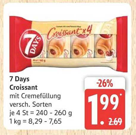 7 Days Croissant mit Cremefüllung 4 Stück